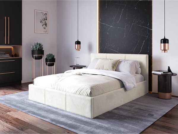 Pat Tapitat cu spatiu de depozitare 140x200 TOP Line 7 Bej Velvet