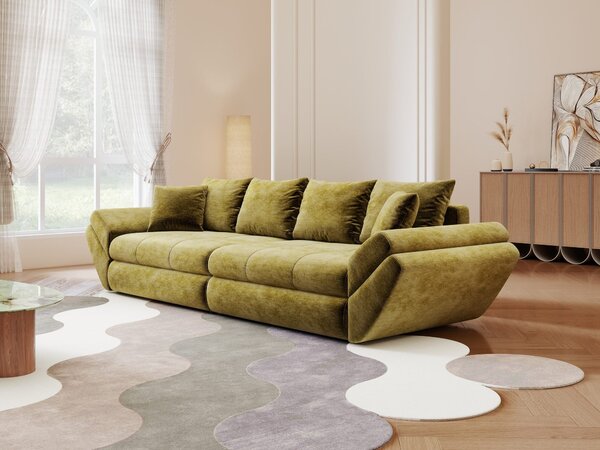 Canapea extensibilă dumonde cu ladă de depozitare Loana Monolith Verde olive 300x100 cm