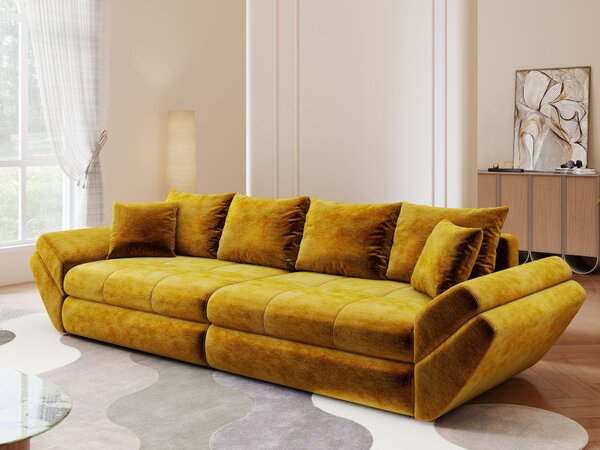 Canapea extensibilă dumonde cu ladă de depozitare Loana Monolith Mustar 300x100 cm
