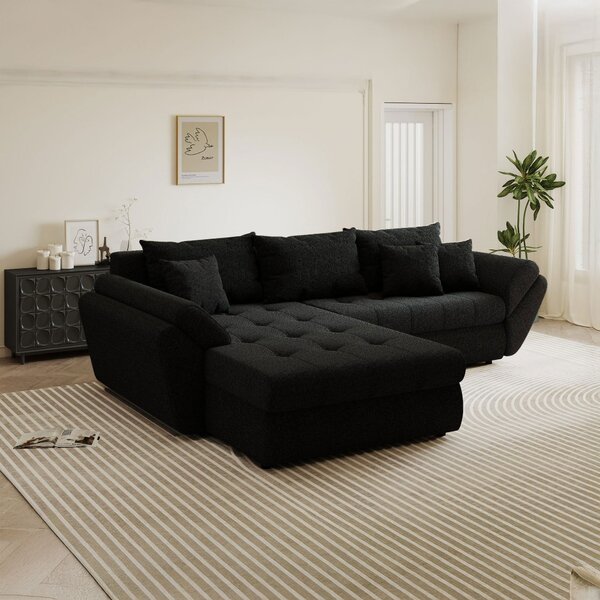 Colțar extensibil dumonde cu ladă de depozitare Loana Monte Negru 270x185 cm