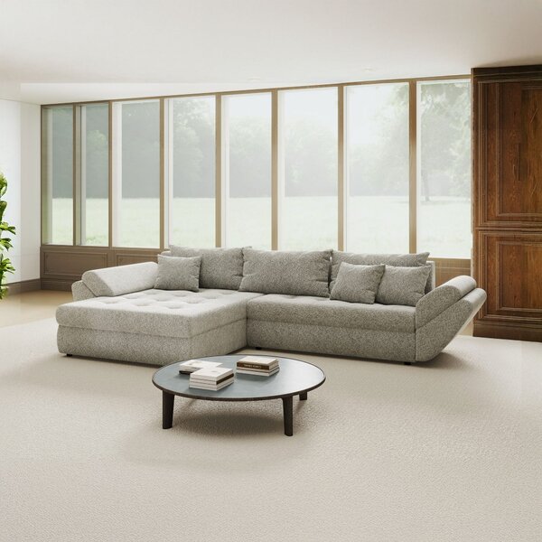 Colțar extensibil dumonde cu ladă de depozitare si sezut confortabil din spuma high-density, Loana Arena Gri 270x185 cm