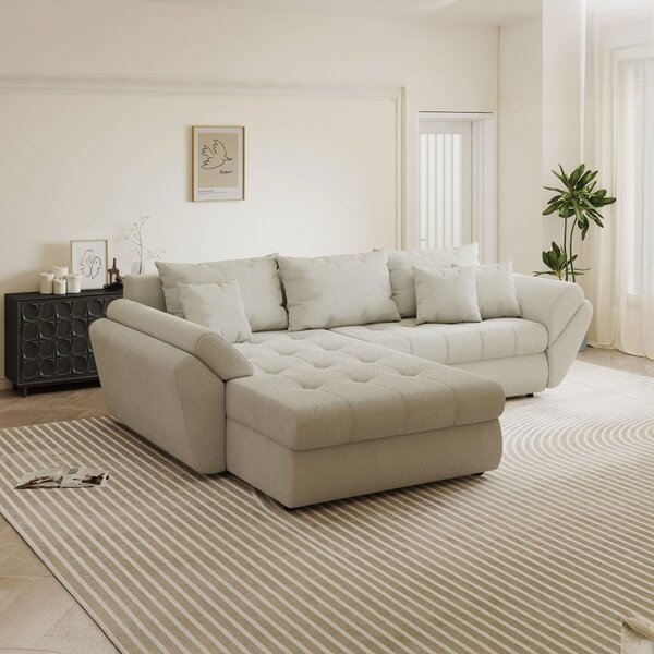 Colțar extensibil dumonde cu ladă de depozitare Loana Vibe Bej 270x185 cm