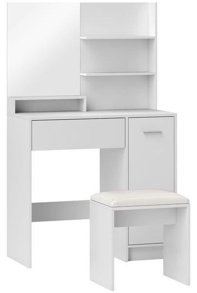 HOMCOM Masă de Toaletă cu Oglindă și Taburet, 80x40x132 cm, Alb | Aosom Romania