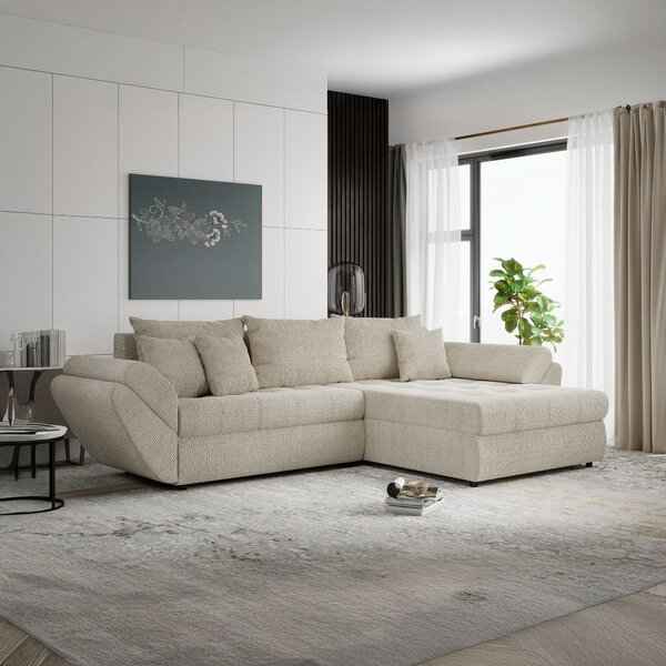 Colțar extensibil dumonde cu ladă de depozitare Loana Cremona Gri deschis II 270x185 cm