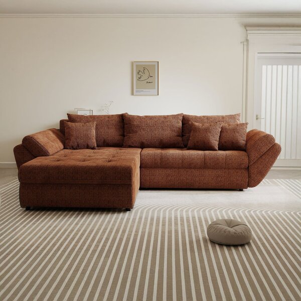 Colțar extensibil dumonde cu ladă de depozitare Loana Cremona Teracota 270x185 cm