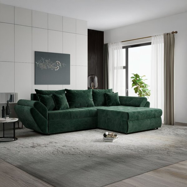 Colțar extensibil dumonde cu ladă de depozitare Loana Monolith Verde II 270x185 cm