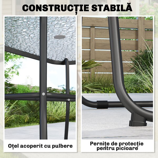 Outsunny Set Dining de Grădină 8 Piese cu Umbrelă, Mobilier de Exterior cu 6 Scaune Pliabile, Masă din Sticlă Temperată și Umbrelă pentru Terasă, Negru | Aosom Romania