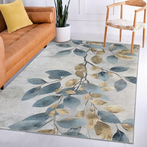 Covor albastru deschis/auriu lavabil 160x230 cm Golden Leaves – Mila Home