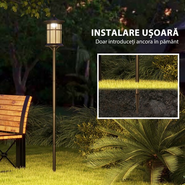 Outsunny Set de două lampioane solare tradiționale de 1,8m - Negru | Aosom Romania