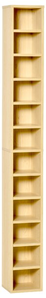 HOMCOM Dulap Biblioteca Suport CD-uri cu 12 Rafturi pentru 204 CD-uri, Raft Biblioteca din MDF si PAL, 21x20x175 cm, Lemn natural