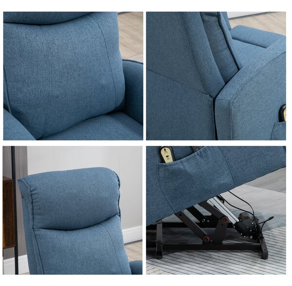 HOMCOM Fotoliu Recliner cu 8 Puncte de Masaj, Rabatabil la 135° cu Suport pentru Picioare, 74,5x87,5x110 cm, Albastru | Aosom Romania