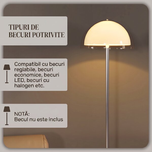 HOMCOM Lampă de Podea cu Abajur Dublu Strat pentru Living, Sufragerie, Dormitor, din Metal și Acrilic, Ø35x150 cm, Alb | Aosom Romania
