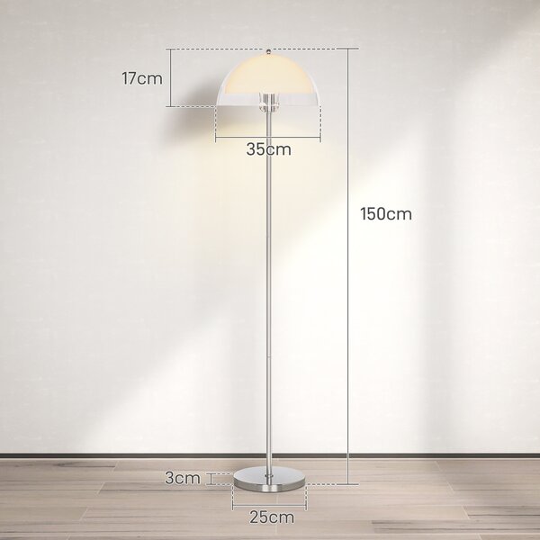 HOMCOM Lampă de Podea cu Abajur Dublu Strat pentru Living, Sufragerie, Dormitor, din Metal și Acrilic, Ø35x150 cm, Alb | Aosom Romania