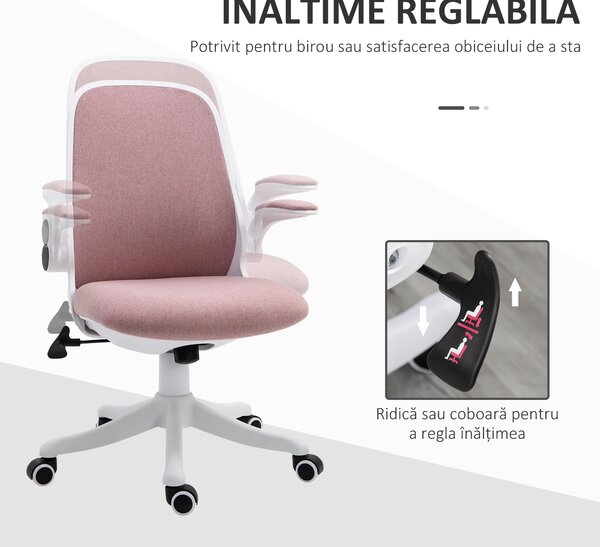 Vinsetto Scaun de Birou Balansoar cu Înălțime Reglabilă din Țesătură Efect Catifea, 62,5x60x94-104 cm, Roz | Aosom Romania