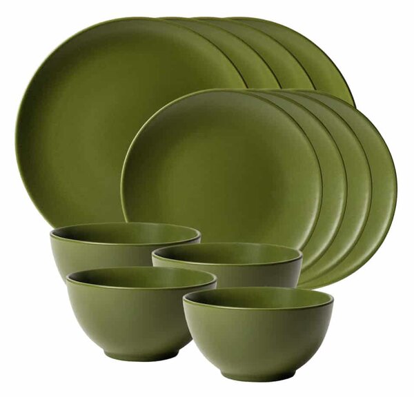 Set Complet Serviciu De Masa, 12 piese, pentru 4 persoane, Cesiro, Verde Masliniu Mat