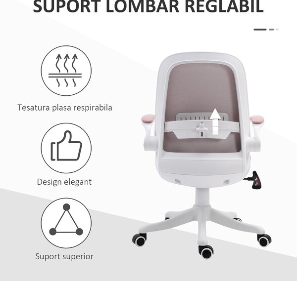 Vinsetto Scaun de Birou Balansoar cu Înălțime Reglabilă din Țesătură Efect Catifea, 62,5x60x94-104 cm, Roz | Aosom Romania