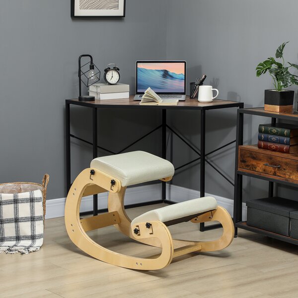 HOMCOM Scaun pentru genunchi reglabil în 6 poziții, din țesătură tip in și lemn de mesteacăn, 55x85x55 cm, crem | Aosom Romania