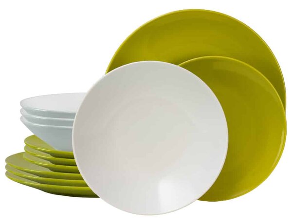Set Complet Serviciu De Masa, 12 piese, pentru 4 persoane, Cesiro, Alb/Verde