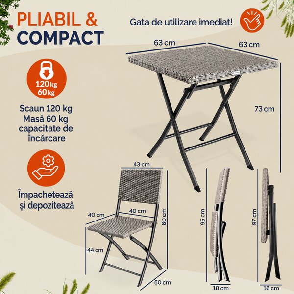 Deuba Set balcon din ratan - crem