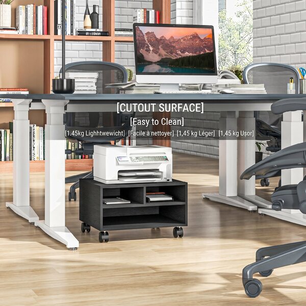 HOMCOM Cabinet pentru Imprimantă cu 2 Rafturi, Birou din Lemn și Cabinet de studiu cu Roți, 47x40x22.5 cm, Negru | Aosom Romania