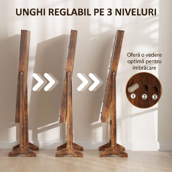 HOMCOM Dulap pentru Bijuterii cu Oglindă Reglabilă și Lumini LED 36x30x136 cm Maro Rustic | Aosom Romania