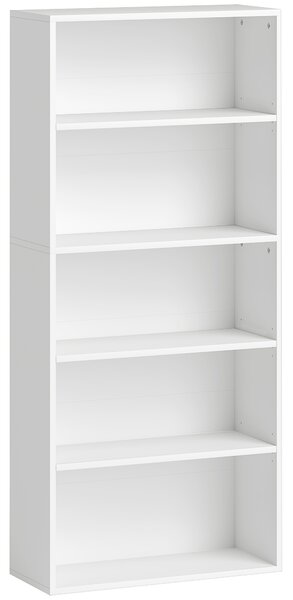 HOMCOM Bibliotecă cu 5 Niveluri și Rafturi Ajustabile, 60x24x133,5 cm, Alb | Aosom Romania