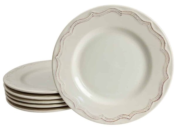Set 6 farfurii desert, cu model pe margine, Ø 20 cm, Crem Ivoire Vintage