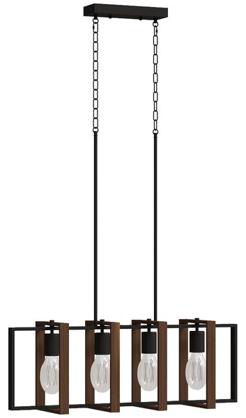 HOMCOM Candelabru Suspendat Rustic cu 4 Cadre Rotative și Lanț Regulabil, 80x21x90-130 cm, Negru și Nuc | Aosom Romania