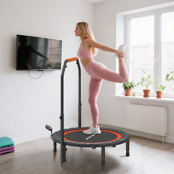 HOMCOM Trambulină Elastică Pliabilă cu Mâner Reglabil și Monitor LCD, Ø102x99-123 cm, Negru | Aosom Romania