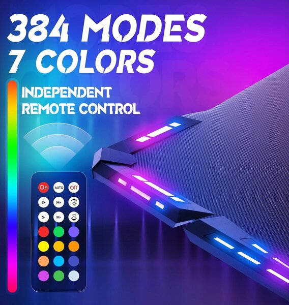 DOWINX Birou de Gaming RGB cu Iluminare Multicoloră și Design din Fibră de Carbon, Telecomanda, Mouse pad impermeabil, 120 cm, Negru