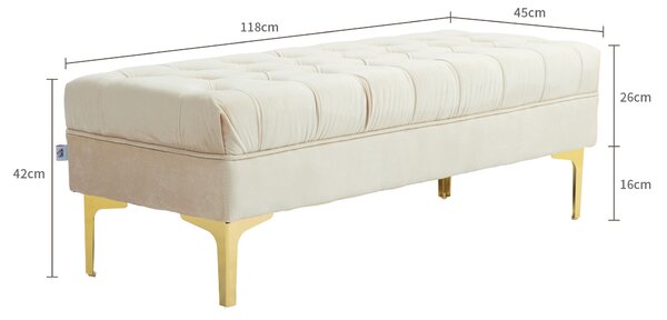 HOMCOM Bancă cu Husă Capitonată, Bancă Tapițată din Catifea cu Picioare Metalice, 118x45x42 cm, Bej | Aosom Romania