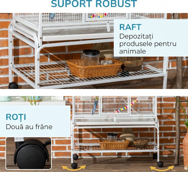 PawHut Cusca pentru pasari cu 3 niveluri, cu suport, roti, jucarii, scari, pentru canari, cinteze, calopsiti, perusi | Aosom Romania