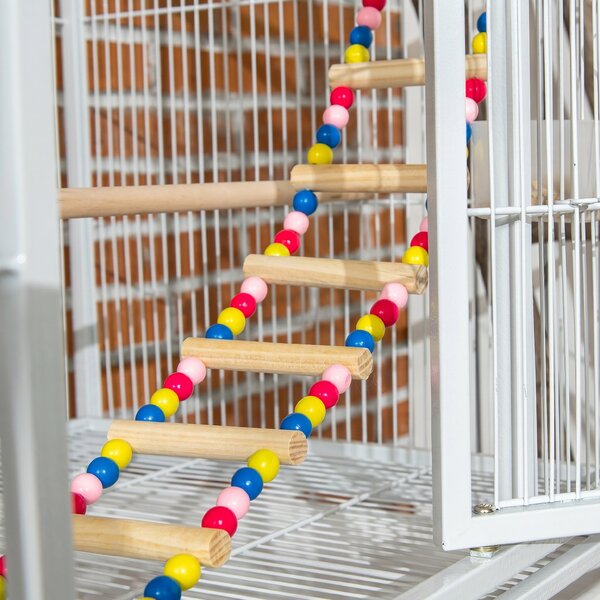 PawHut Cusca pentru pasari cu 3 niveluri, cu suport, roti, jucarii, scari, pentru canari, cinteze, calopsiti, perusi | Aosom Romania