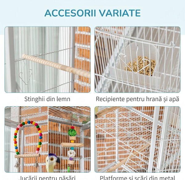 PawHut Cusca pentru pasari cu 3 niveluri, cu suport, roti, jucarii, scari, pentru canari, cinteze, calopsiti, perusi | Aosom Romania