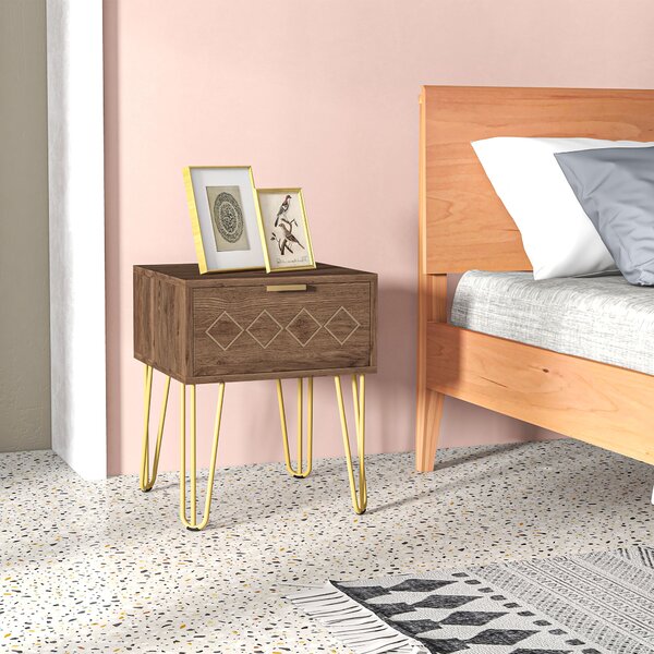 HOMCOM Noptiere Moderne Set 2 Bucati din PAL si Otel cu Sertar, 39.5x41x49 cm, Maro | Aosom Romania