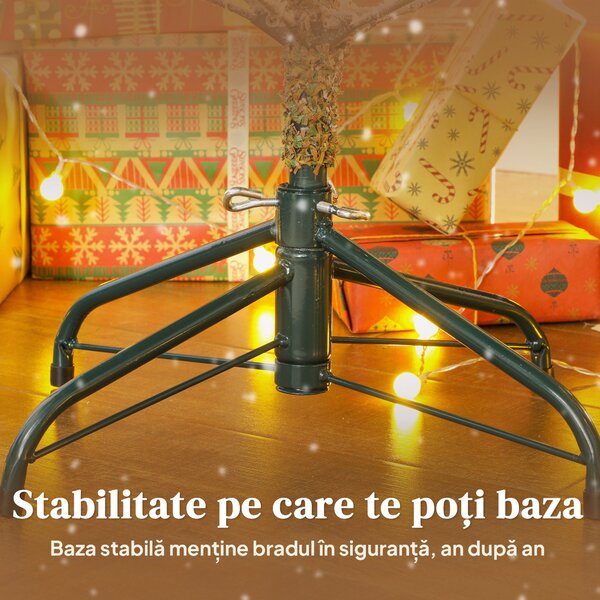 HOMCOM Brad de Crăciun Înnăpezit Înalt de 180 cm cu Bază Metalică Pliabilă Verde | Aosom Romania