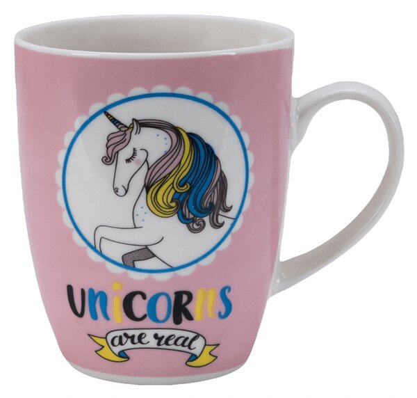 Cana cu decor unicorn, 310 ml, Alb/Roz