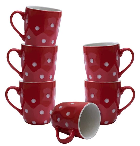 Set 6 cesti Rosii cu buline albe, 180 ml