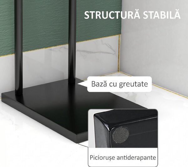 HOMCOM Suport Prosoape cu 2 Brațe, Suport Baie din Metal, 35,5x20x78 cm, Negru | Aosom Romania