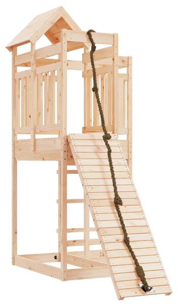 Căsuță de joacă cu perete de cățărat, lemn masiv de pin