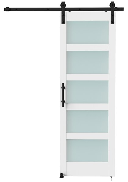 HOMCOM Ușă Culisantă Interior Rustică cu Șină Silențioasă, Kit Feronerie și Mâner, Alb | Aosom Romania