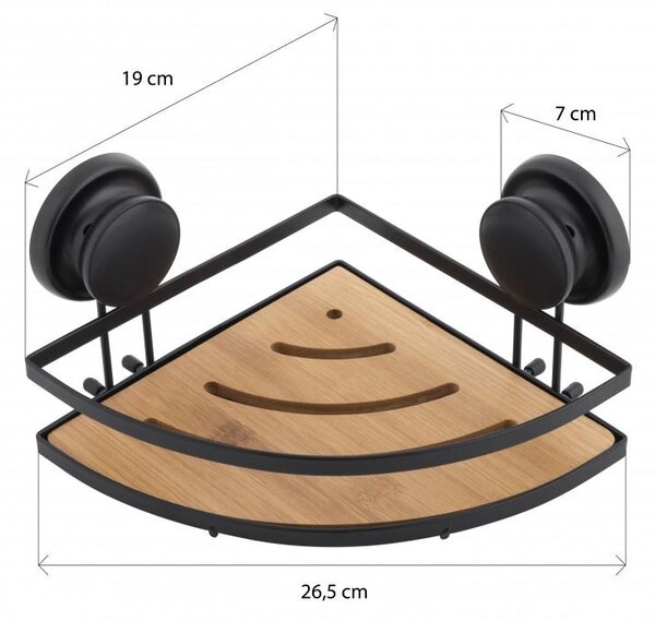 Erga Gavi, poliță colț 26,5x19 cm pentru ventuze, negru mat-maro natural, ERG-YKA-CH.GAVI-BN1