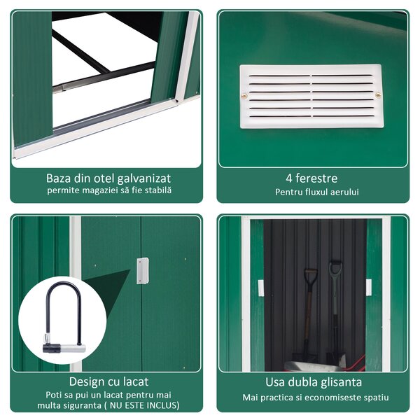 Casuta Pentru Unelte de Gradina Outsunny, Lamiera si Fier Verde 277x191x192cm | Aosom Romania
