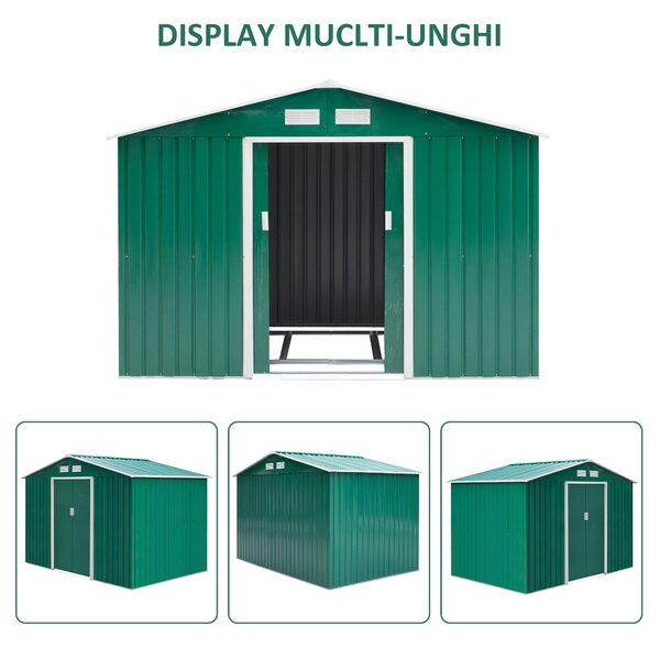 Casuta Pentru Unelte de Gradina Outsunny, Lamiera si Fier Verde 277x191x192cm | Aosom Romania