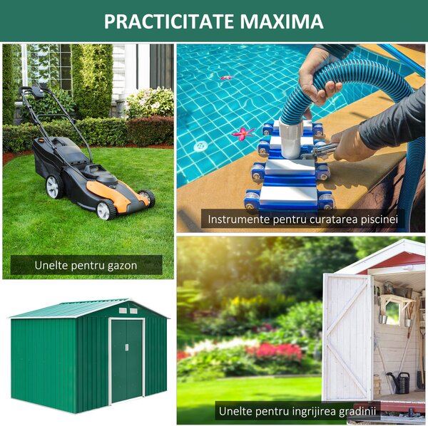 Casuta Pentru Unelte de Gradina Outsunny, Lamiera si Fier Verde 277x191x192cm | Aosom Romania