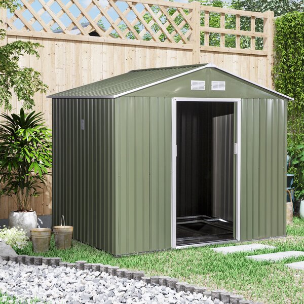 Outsunny Magazie Spațioasă pentru Grădină cu Uși Glisante și Ventilație, Structură din Oțel Durabil, 277x195x192 cm, Verde | Aosom Romania