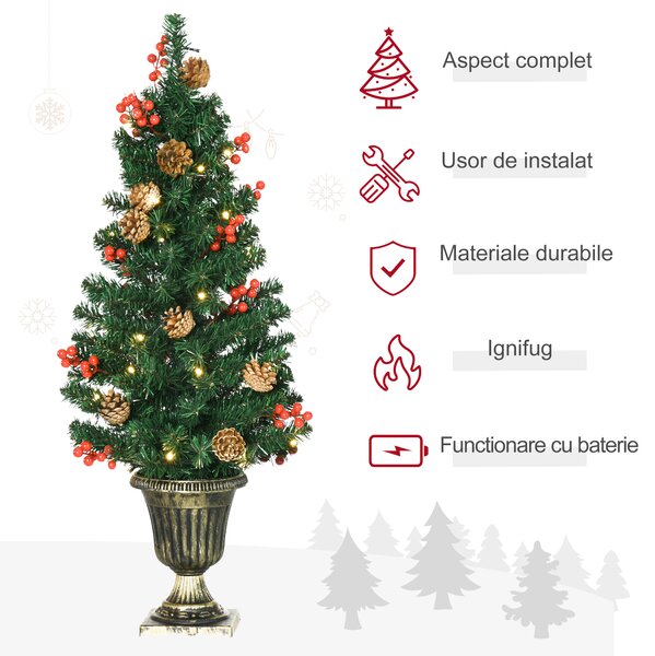 HOMCOM Set de decoratiuni pentru Craciun set 4 piese, coroana de ghirlande si set de 2 copaci cu lumini LED | AOSOM RO