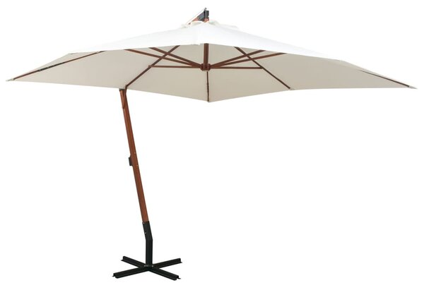 Umbrelă de soare suspendată cu stâlp de lemn, 300x300 cm, alb
