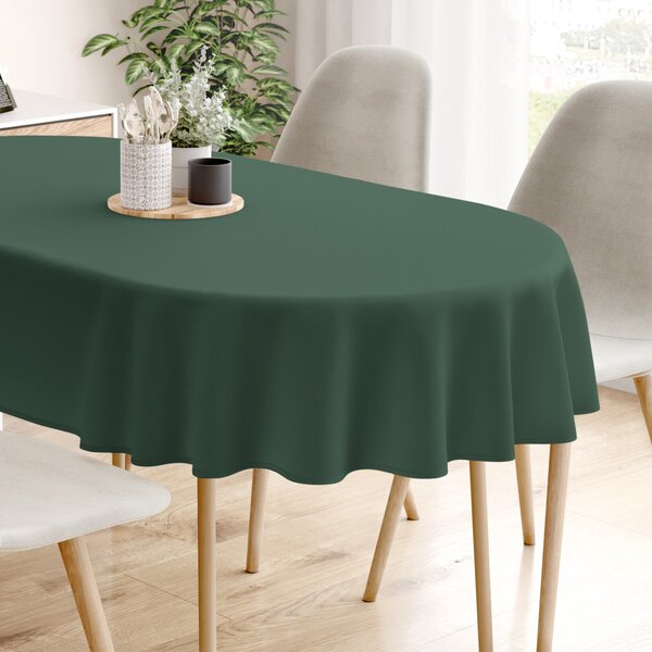 Goldea față de masă 100% bumbac verde închis - ovală 140 x 180 cm