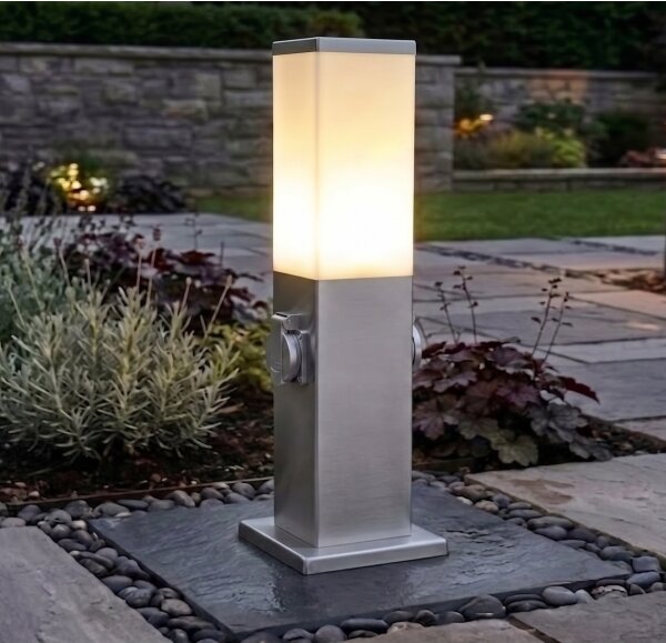 Brilagi - Lampă de exterior cu 2 prize Schuko NOVA, 1xE27/15W/230V, 40 cm, IP44, crom